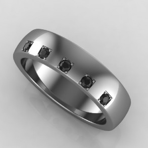 5mm bred blank, svagt kupad med 5x0,02 ct svarta diamanter i fyrkantig infattning med c/c 4mm Black 5mm