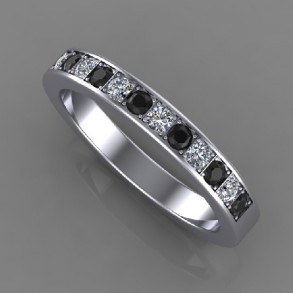 3mm blank ring med 7 svarta och 6 vita briljanter , 13x0,03ct Black and white 3mm